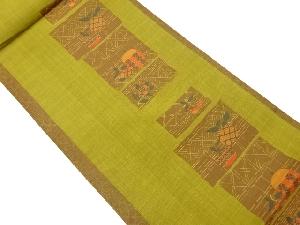 色紙に抽象果物模様織出し洒落袋帯